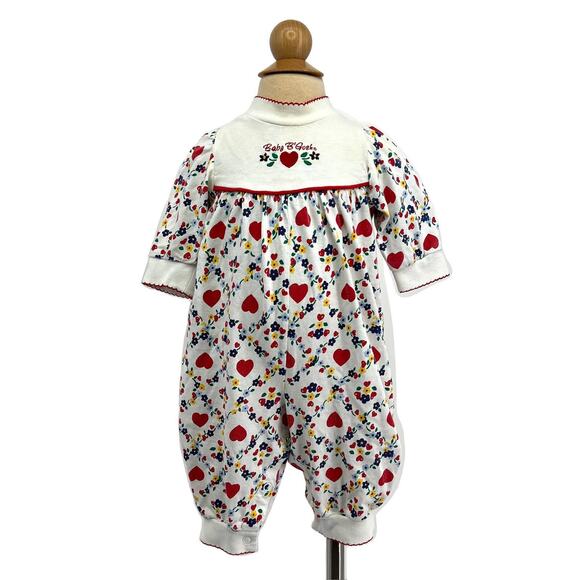 vintage OshKosh romper Baby B'gosh hearts floral print 90s baby girls outfit - Picture 1 of 7